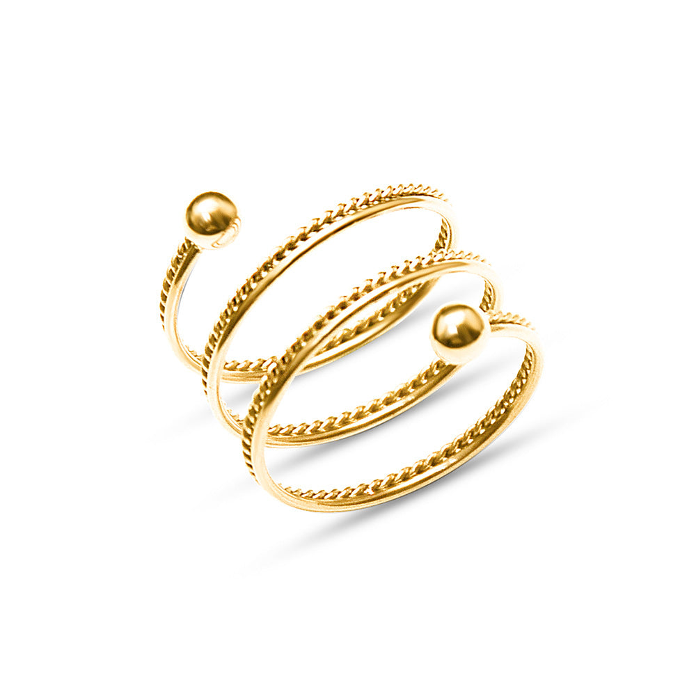 French Niche Double-Layer Twist Steel Ball Titanium Ring & Gold Plated Napkin Ring Set