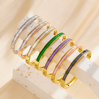 French Style Colorful Zircon Inlay Titanium Steel Bangle