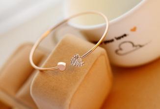 Full Diamond Heart-shaped Love Bracelet Opening Gold-plated Bracelet Double Peach Heart Bracelet Women Wholesales Yiwu