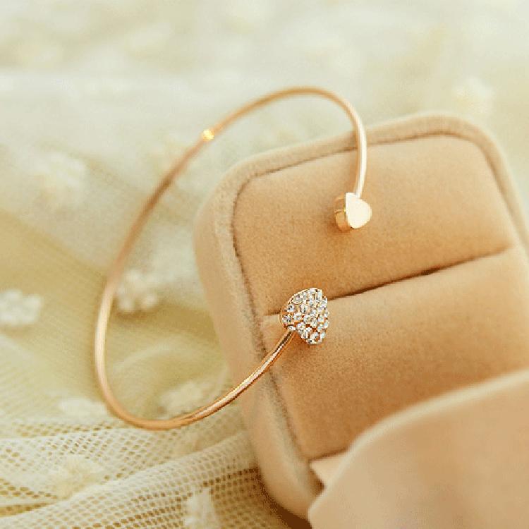 Full Diamond Heart-shaped Love Bracelet Opening Gold-plated Bracelet Double Peach Heart Bracelet Women Wholesales Yiwu