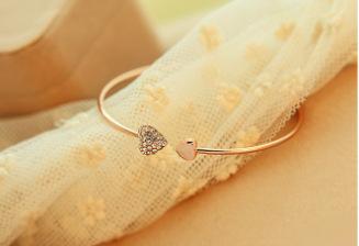 Full Diamond Heart-shaped Love Bracelet Opening Gold-plated Bracelet Double Peach Heart Bracelet Women Wholesales Yiwu