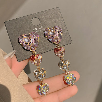 Full Diamond Purple Love Earrings Tassel Earrings Exaggerated Long Style Earrings