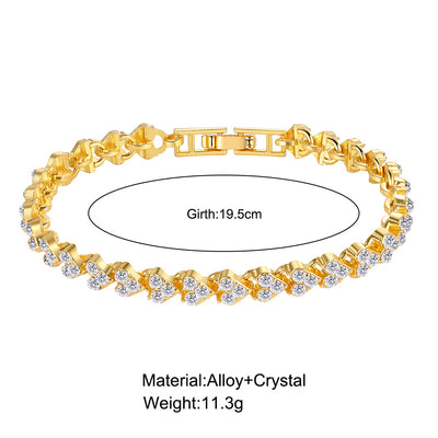 Full Heart-shaped Diamond Simple Crystal Zircon Alloy Bracelet