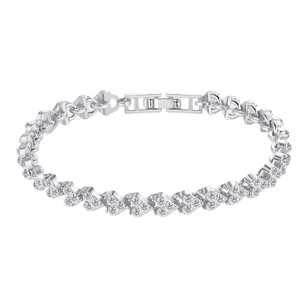Full Heart-shaped Diamond Simple Crystal Zircon Alloy Bracelet