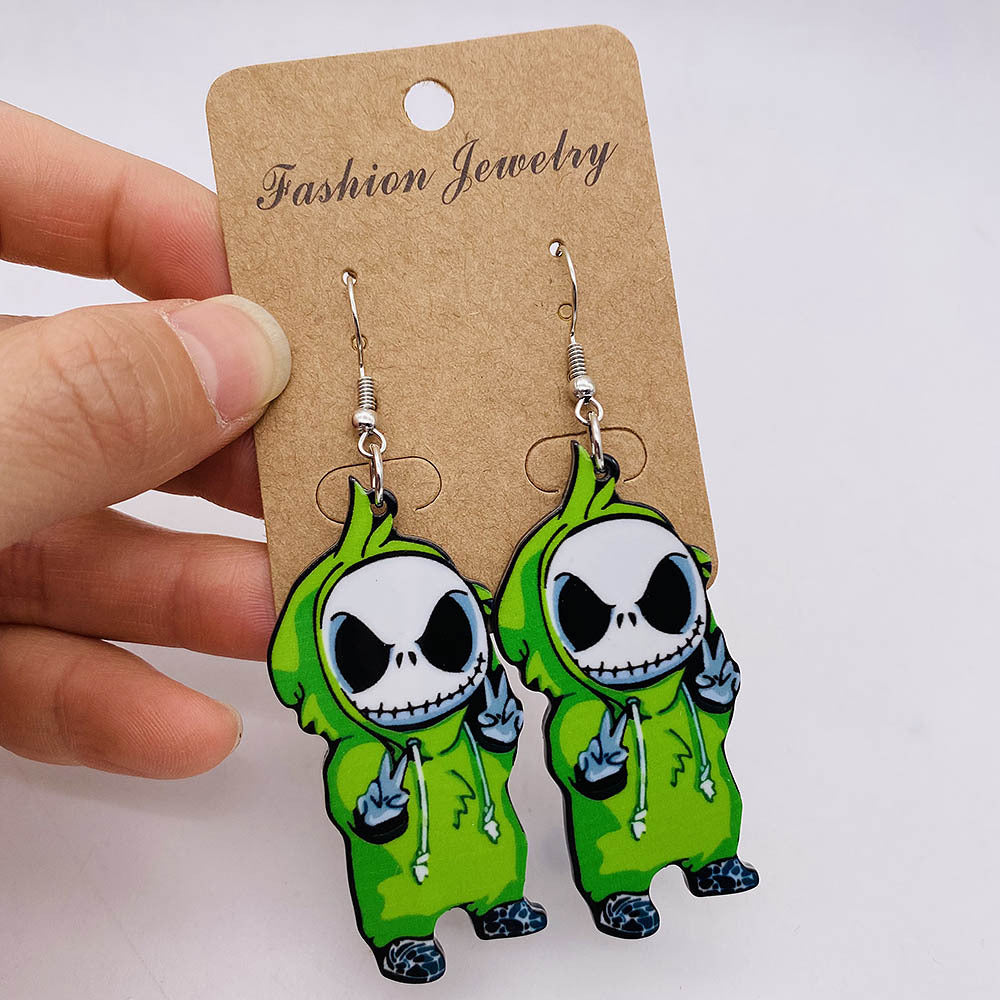 Acrylic Halloween Cartoon Ghost Asymmetric Drop Earrings for Women