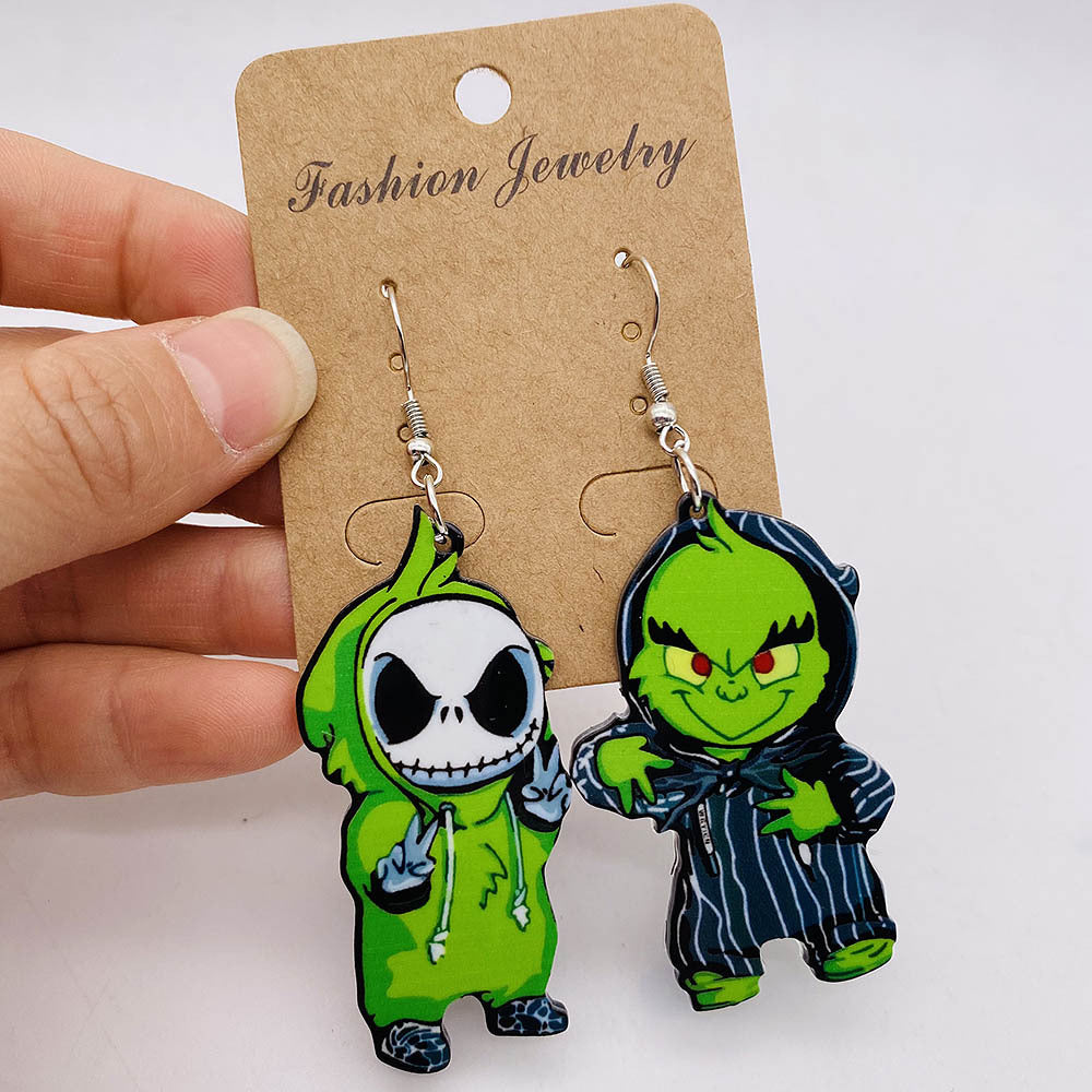 Acrylic Halloween Cartoon Ghost Asymmetric Drop Earrings for Women