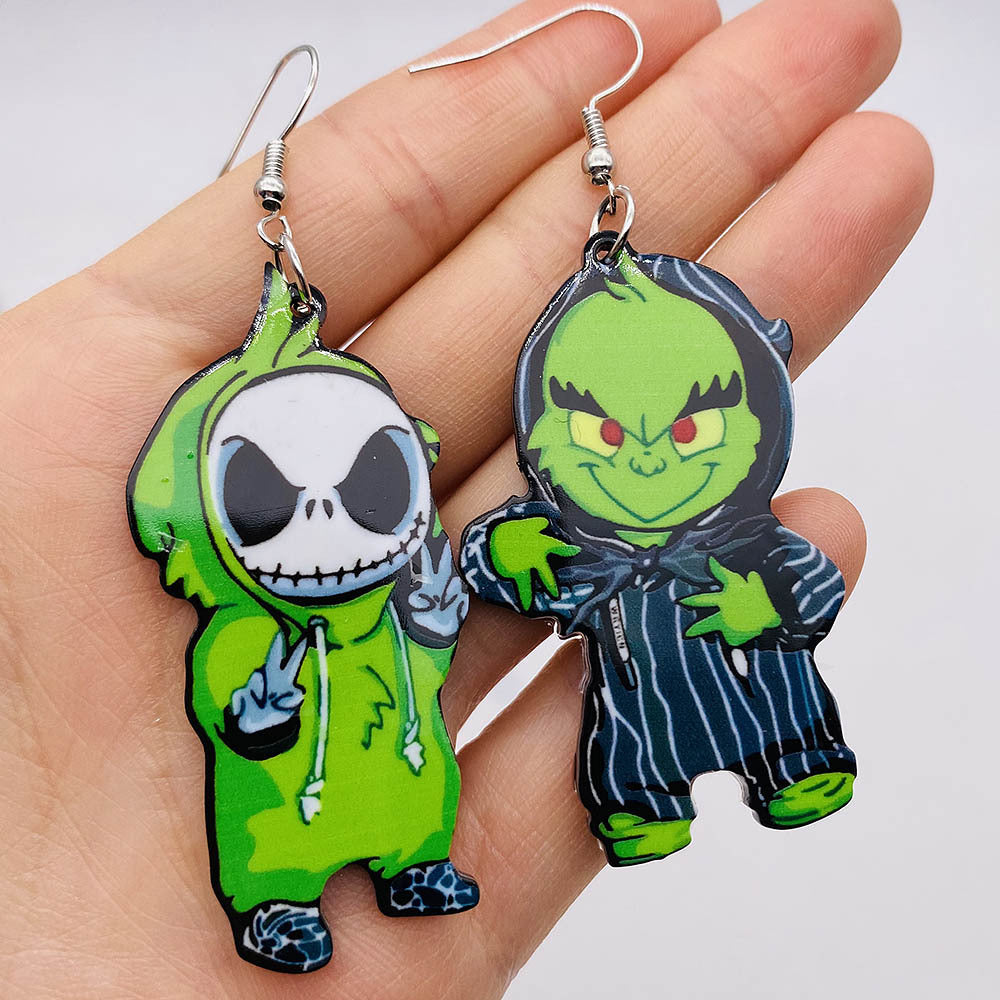 Acrylic Halloween Cartoon Ghost Asymmetric Drop Earrings for Women