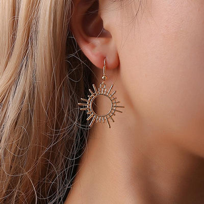 Creative Geometric Sun Gear Alloy Earrings for Women