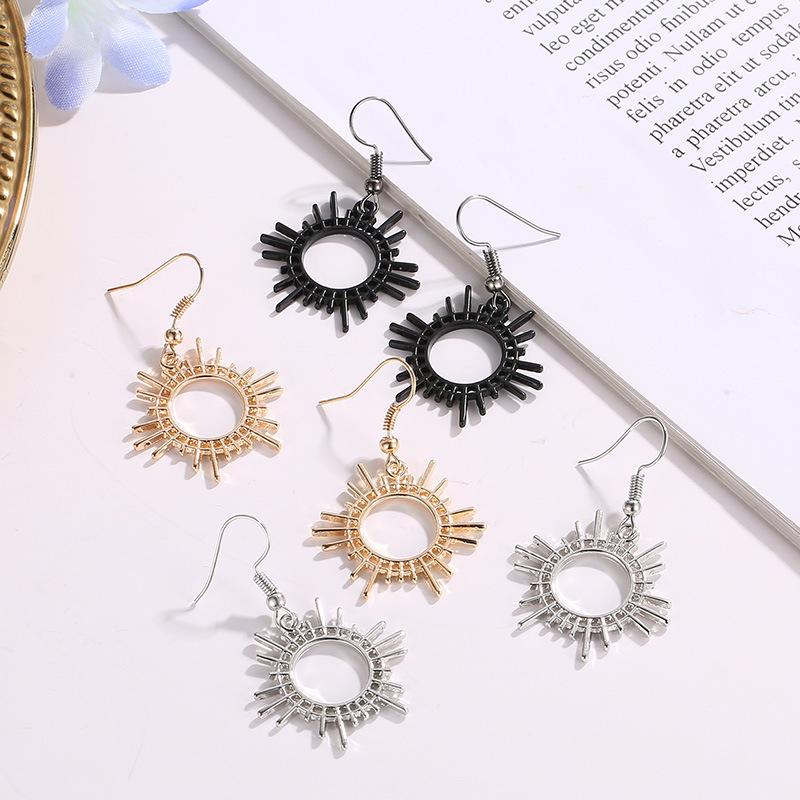 Creative Geometric Sun Gear Alloy Earrings for Women