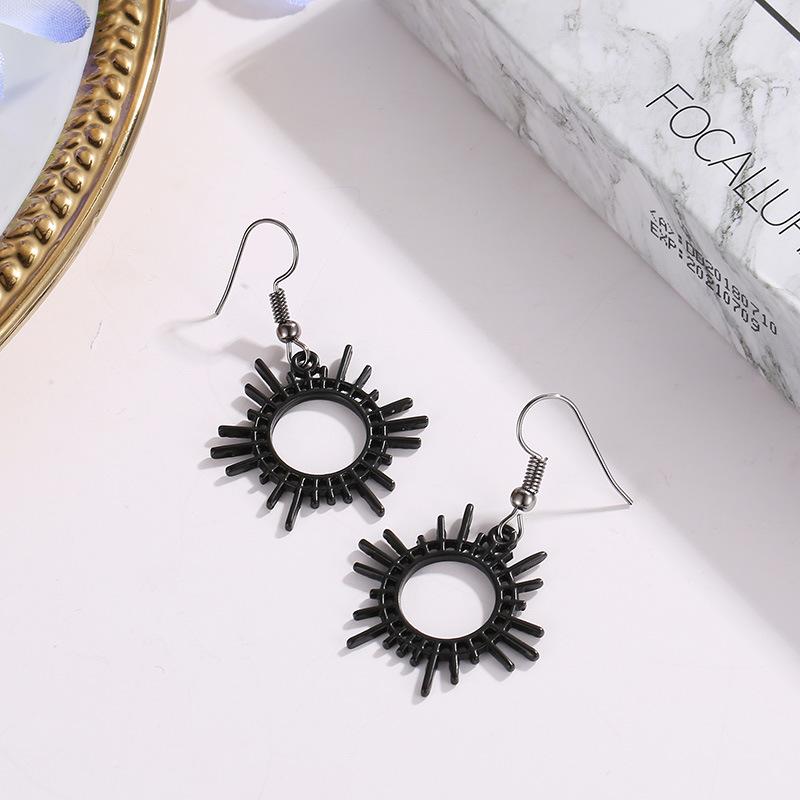 Creative Geometric Sun Gear Alloy Earrings for Women