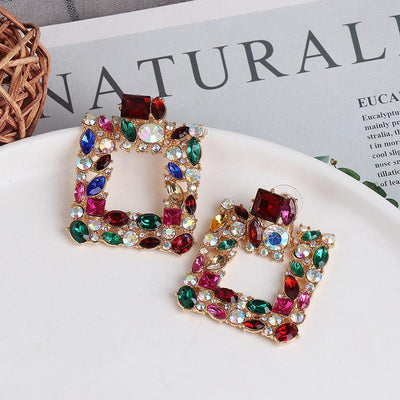 Geometric Diamond Full Diamond Earrings Female Retro Stud Earrings Ear Jewelry