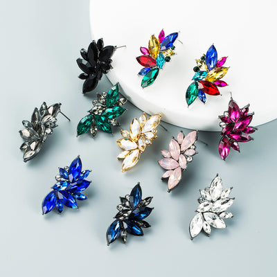 Geometric Flower Color Rhinestone Stud Earrings