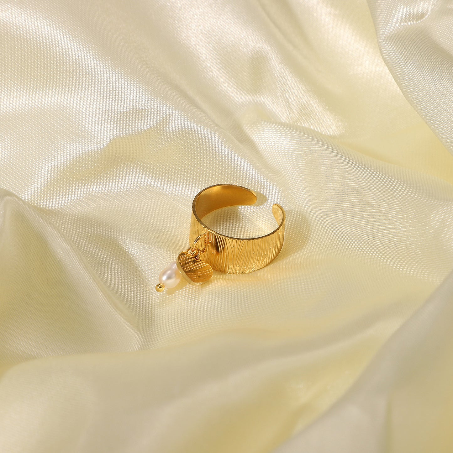 Geometric 18K Gold Stainless Steel Heart-shaped Pearl Open Ring