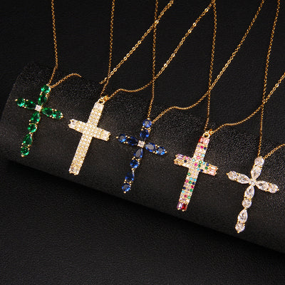 Glam Cross Copper Zircon Pendant Necklace In Bulk