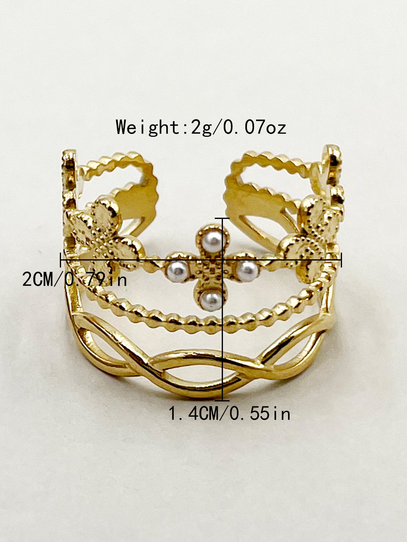 Baroque Glam Pearl Adjustable Gold Plated Stainless Steel Ring