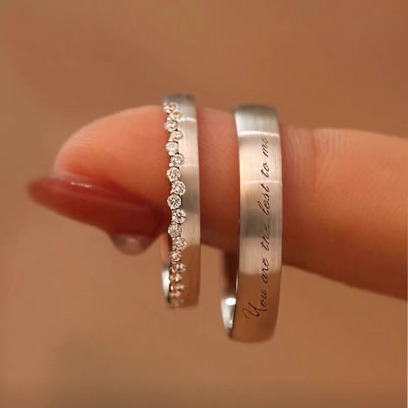 Glam Geometric Sterling Silver Zircon Couple Ring - Fashion Alphabet Design Valentine's Gift