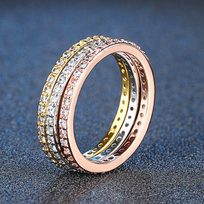 Glam Multi-Color Zircon Copper Gold Plated Couple Ring Set