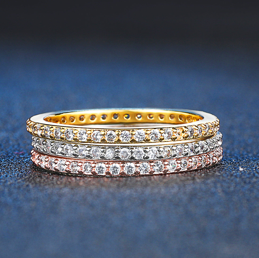 Glam Multi-Color Zircon Copper Gold Plated Couple Ring Set