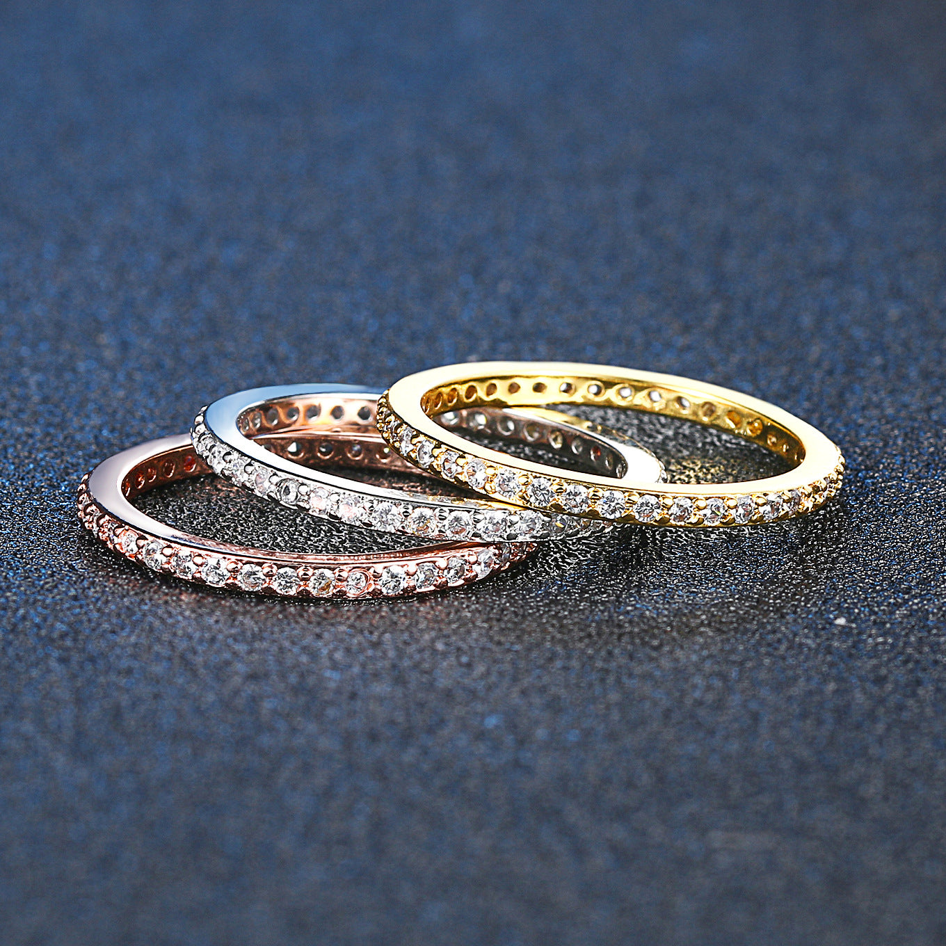 Glam Multi-Color Zircon Copper Gold Plated Couple Ring Set