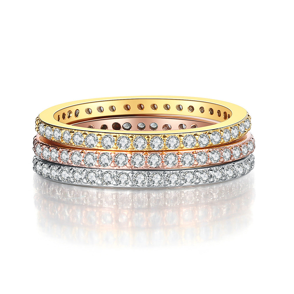 Glam Multi-Color Zircon Copper Gold Plated Couple Ring Set