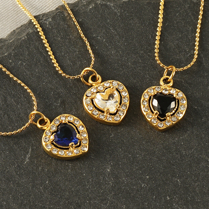 Glam Shiny Sun Water Droplets Heart Shape Stainless Steel Plating Inlay Zircon 18K Gold Plated Pendant Necklace