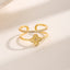 Glamorous Vintage Flower Zircon 18K Gold Plated Open Ring with Double Layer Beaded Edge Design