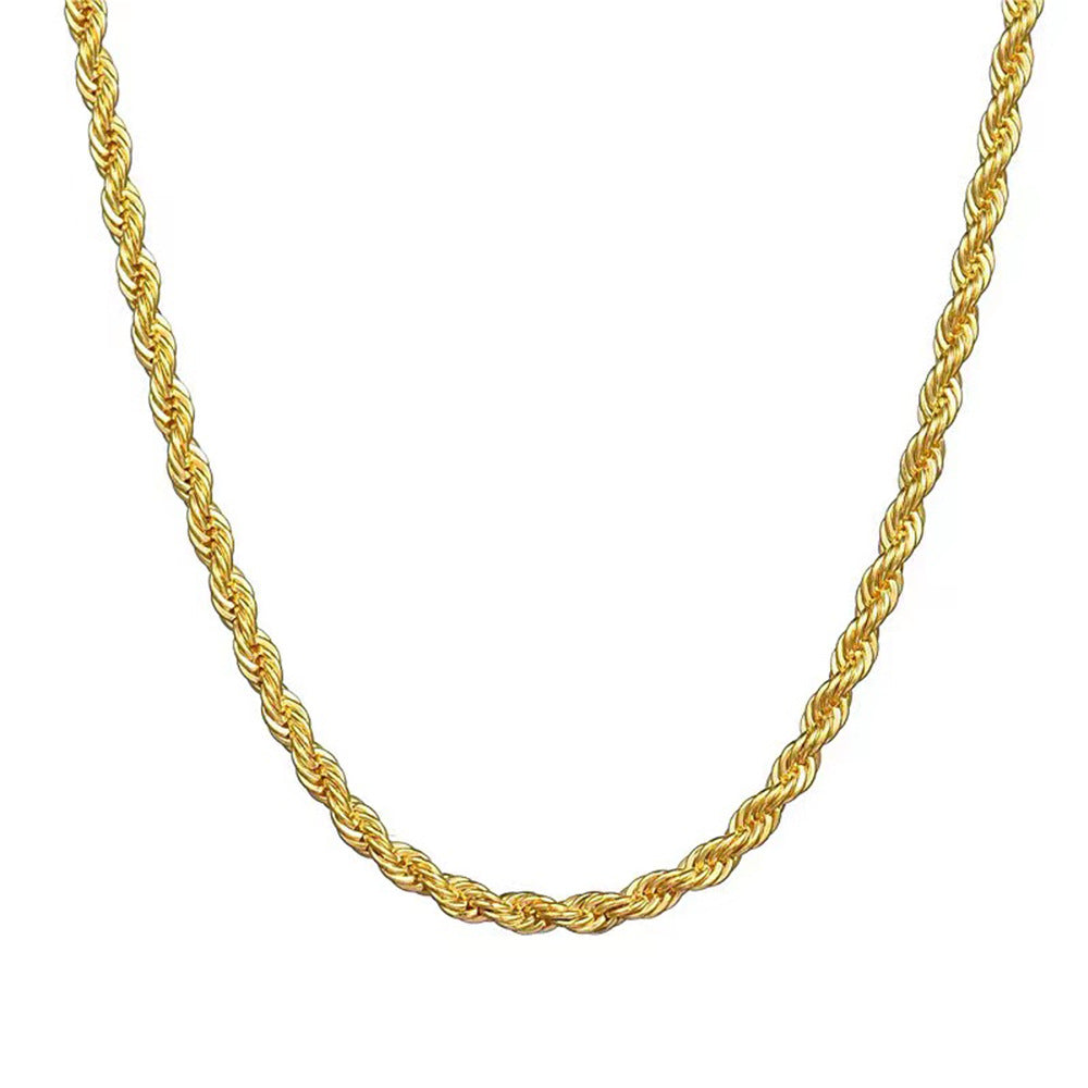 Gold-Plated Thick Hemp Flowers Stainless Steel  Chain Necklace Hip Hop Accessories