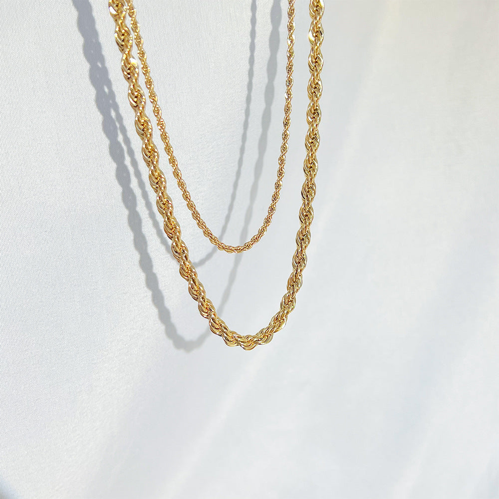 Gold-Plated Thick Hemp Flowers Stainless Steel  Chain Necklace Hip Hop Accessories