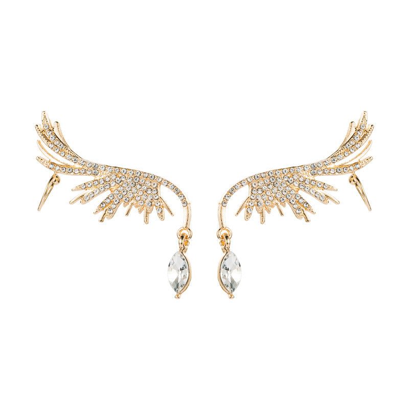 Golden Angel Wings Rhinestone Earrings