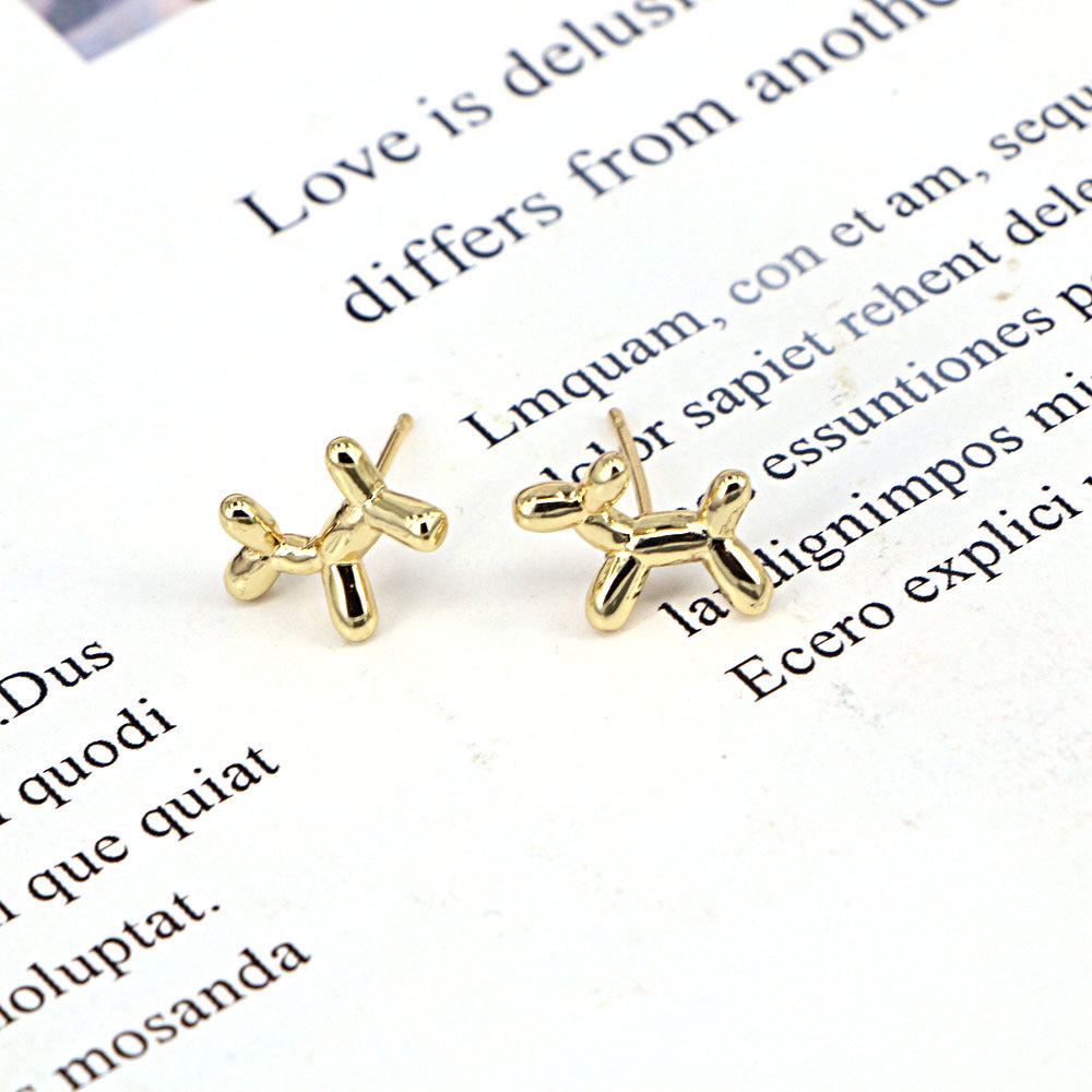 Golden Balloon Puppy Earrings for Women - Simple Daily Studs