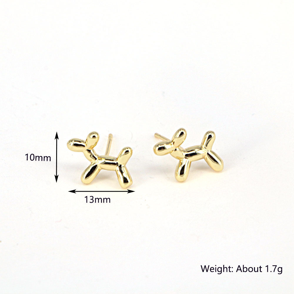 Golden Balloon Puppy Earrings for Women - Simple Daily Studs