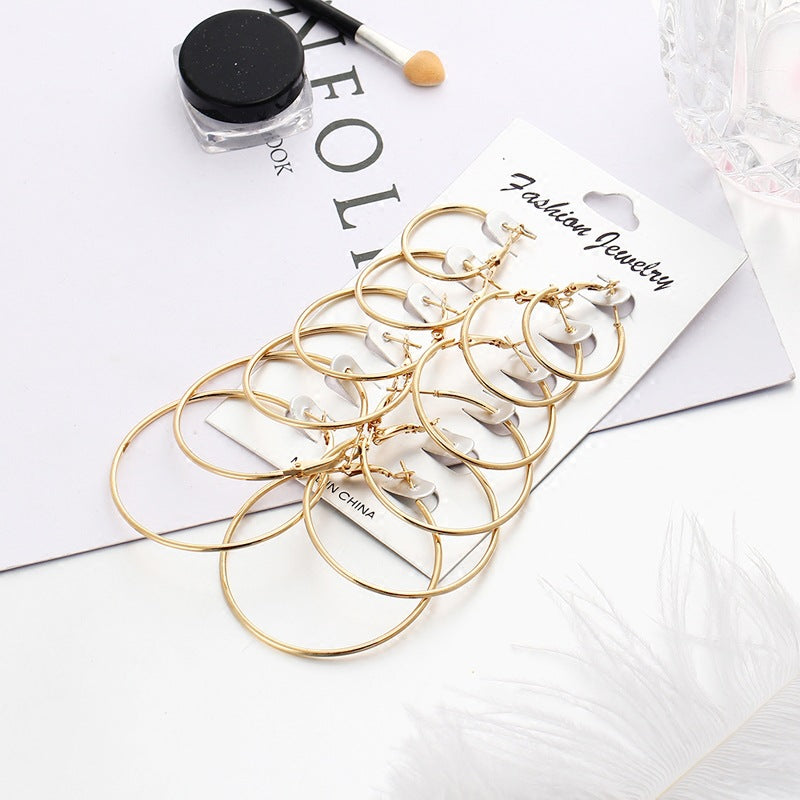 Golden Ear Ring Suit Korean Female Big Earring Simple Exaggerated Circle Ring