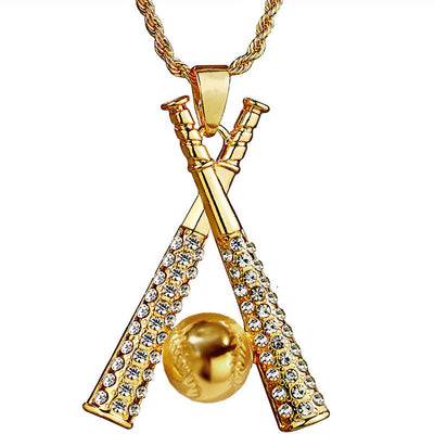 Gold Hip Hop Baseball Bat Pendant Necklace for Men - Punk Style Jewelry Gift