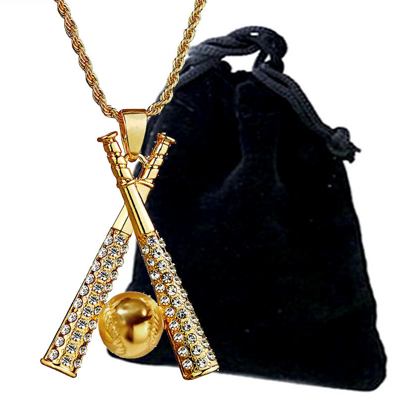 Gold Hip Hop Baseball Bat Pendant Necklace for Men - Punk Style Jewelry Gift