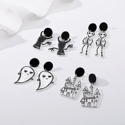 Halloween Ghost Skull Acrylic Female Stud Earrings Eccentric Personality Festival Cartoon Earrings Bones Man Castle Accessories