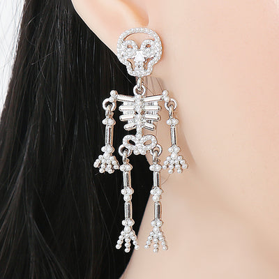 Halloween Pearl Limbs Movable Skull Earrings