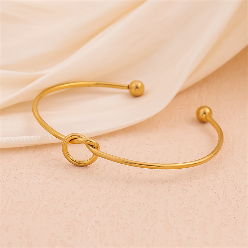 Handmade Minimalist Knot 18K Gold Plated Stainless Steel Cuff Bracelet