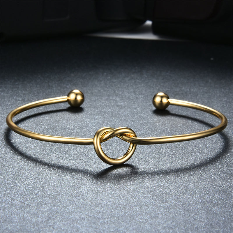 Handmade Minimalist Knot 18K Gold Plated Stainless Steel Cuff Bracelet