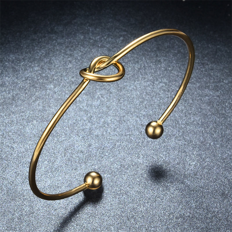 Handmade Minimalist Knot 18K Gold Plated Stainless Steel Cuff Bracelet