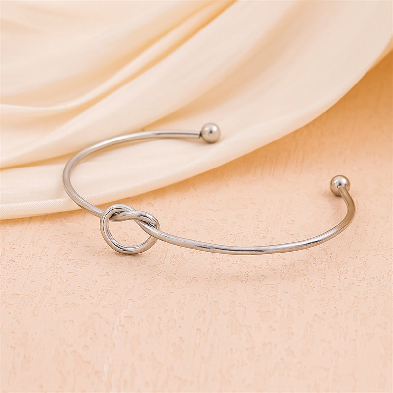 Handmade Minimalist Knot 18K Gold Plated Stainless Steel Cuff Bracelet