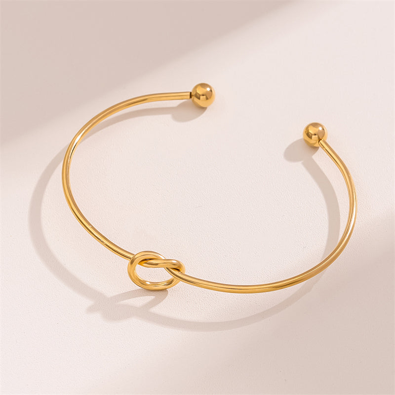 Handmade Minimalist Knot 18K Gold Plated Stainless Steel Cuff Bracelet