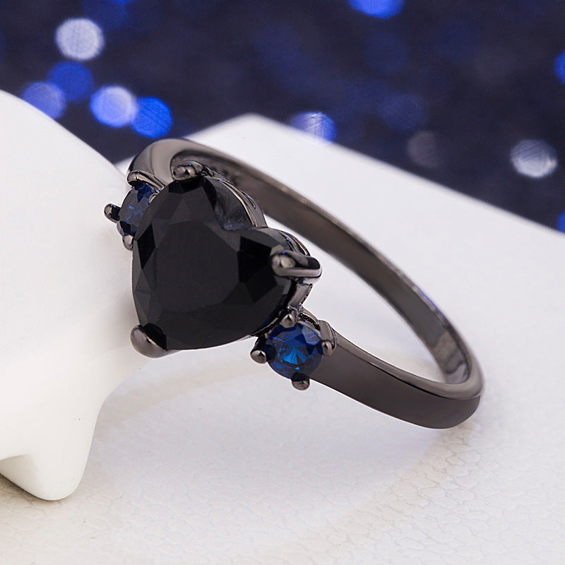 Heart-Shaped Black Simulated Diamond Ring Fashion Jewelry