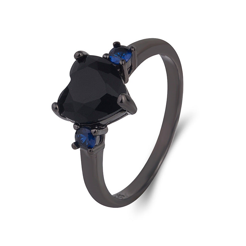 Heart-Shaped Black Simulated Diamond Ring Fashion Jewelry