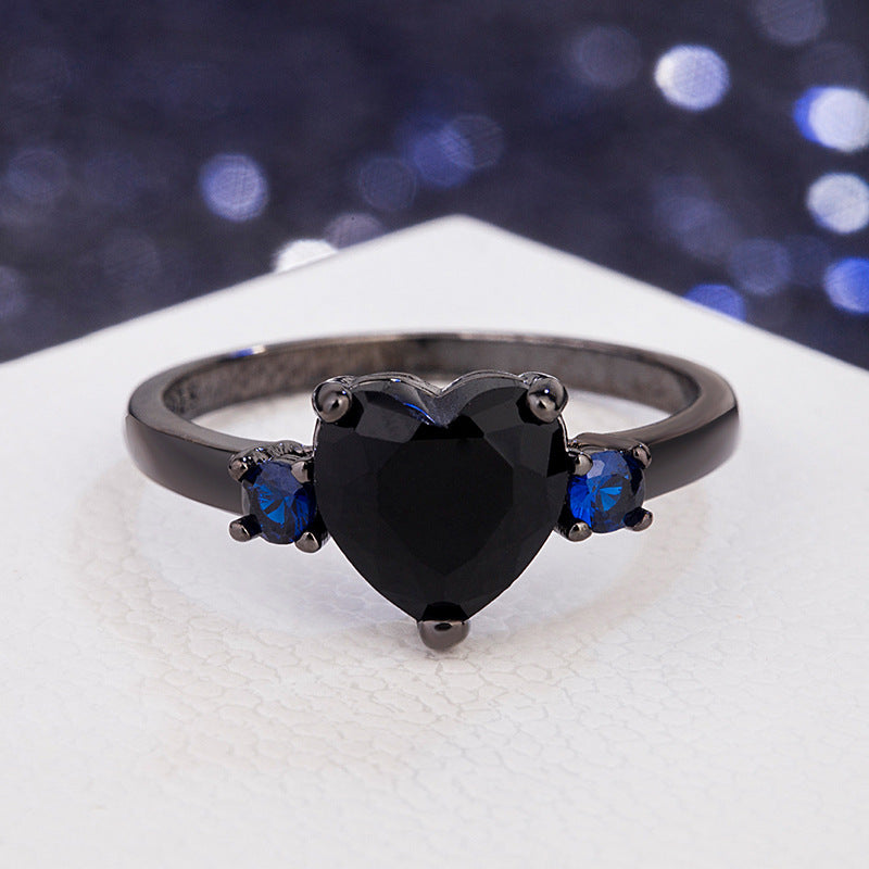 Heart-Shaped Black Simulated Diamond Ring Fashion Jewelry