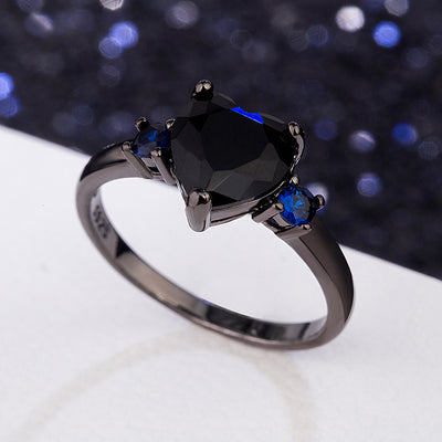 Heart-Shaped Black Simulated Diamond Ring Fashion Jewelry