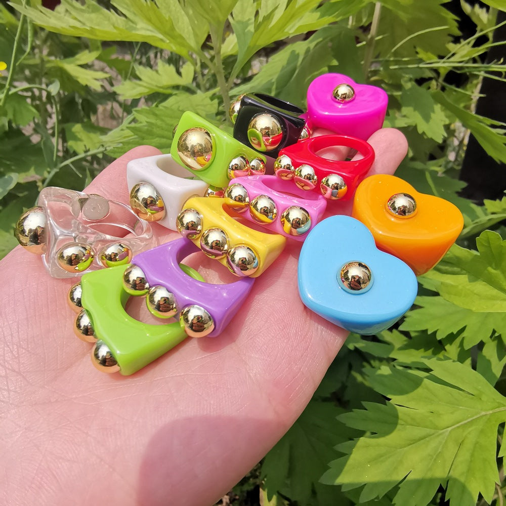 Heart-Shaped Irregular Multicolor Acrylic Resin Ring for Women