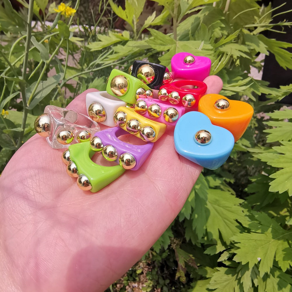 Heart-Shaped Irregular Multicolor Acrylic Resin Ring for Women