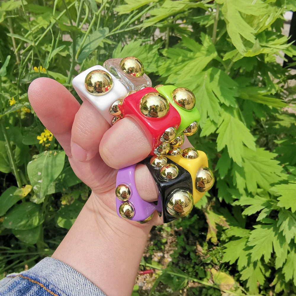 Heart-Shaped Irregular Multicolor Acrylic Resin Ring for Women