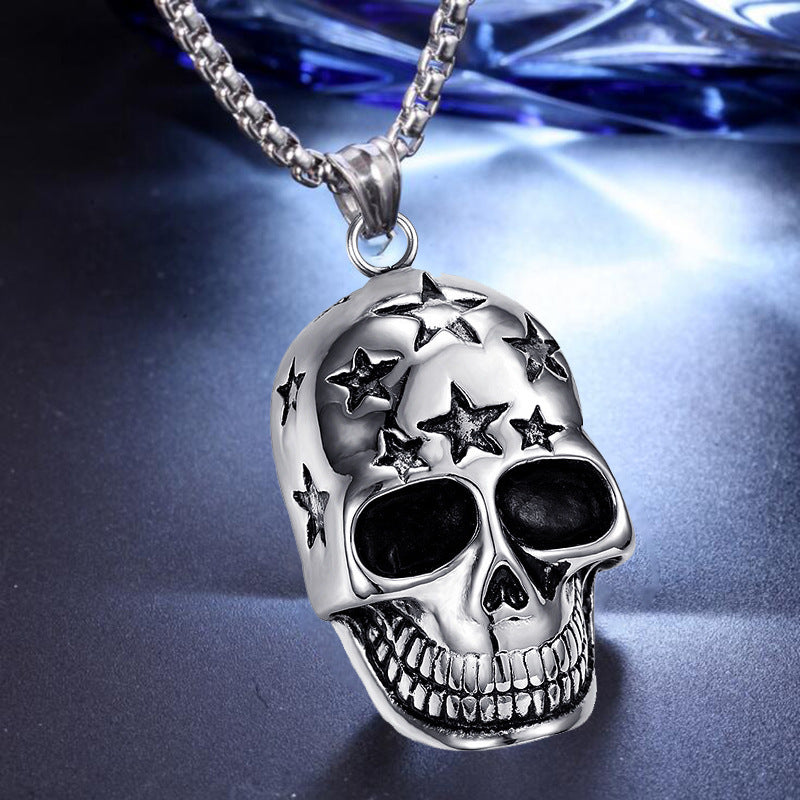 Hip-Hop Angel Skull Star Pendant Titanium Steel Men's Necklace