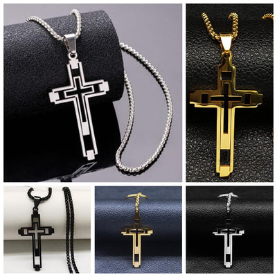 Hip-Hop Cross Stainless Steel Hollow Out Pendant Necklace 1 Piece